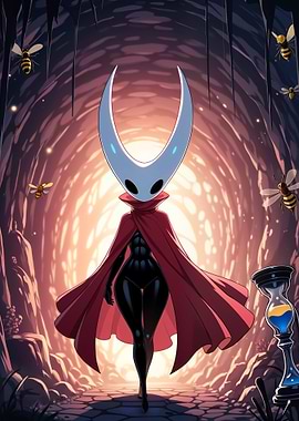 Hollow Knight character in a cave