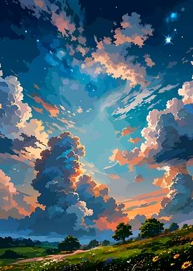 Colorful Sky and Meadow Landscape