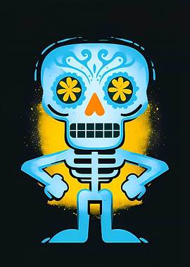 Cartoon Skeleton with Floral Eyes