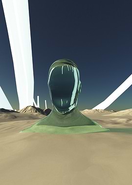 Surreal Desert Head with Light Beams