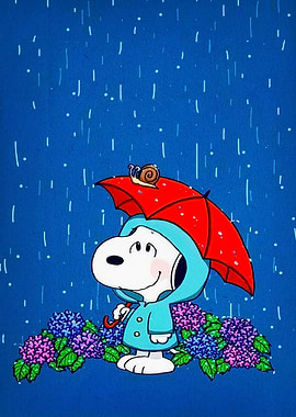 Snoopy in the Rain with Umbrella
