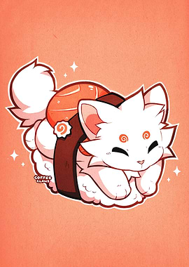 Sushi Cat Cartoon Illustration