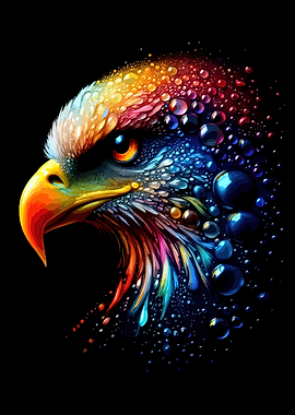 Colorful Eagle Head on Black Background