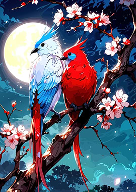 Two Birds on a Blossoming Branch