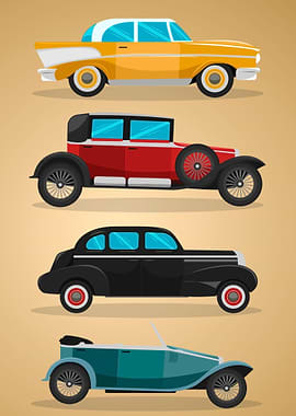 Vintage Cars Stacked Illustration