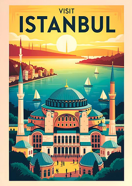 Visit Istanbul Travel Poster Illustration