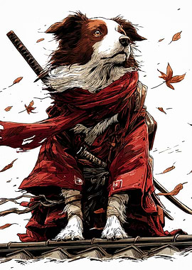 Samurai Dog with Katana and Kimono