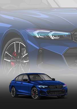 Blue BMW M340i Series Illustration
