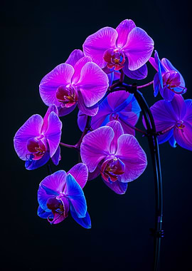 Purple and Blue Orchid on Black