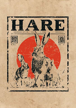 Hare Family Vintage Style Poster