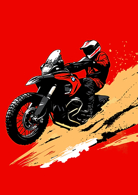 Motorcycle Rider on Red Background