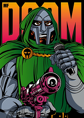 MF DOOM Illustration with Microphone and Gun