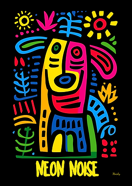 Neon Noise Dog – Abstract Tribal Pop Art