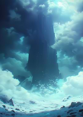 Monolithic Structure Amidst Cloudy Landscape