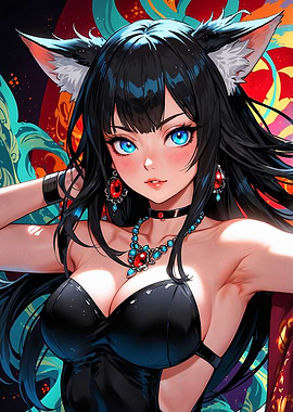 Cute Anime Woman with Cat Ears