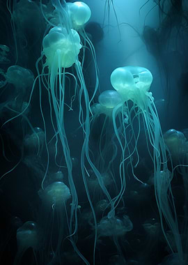 Glowing Jellyfish in Deep