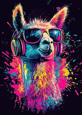 Cool Llama with Headphones and Sunglasses