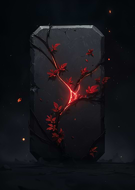 Stone Tablet with Red Glowing Vines