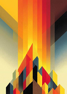 Abstract Geometric Cityscape with Warm Colors