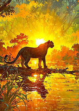 Panther Golden Autumn Forest