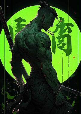 Green Samurai Warrior with Katana