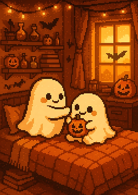 Cute Halloween Ghosts Pixel Art