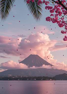 Mountain, Lake, and Cherry Blossoms