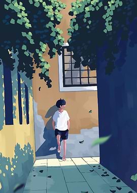 Boy in Alleyway Digital Art