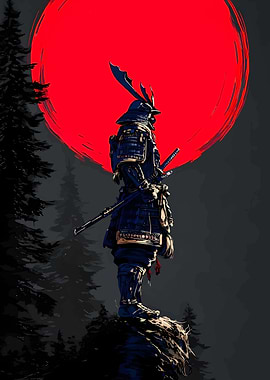 Samurai Warrior with Rising Sun