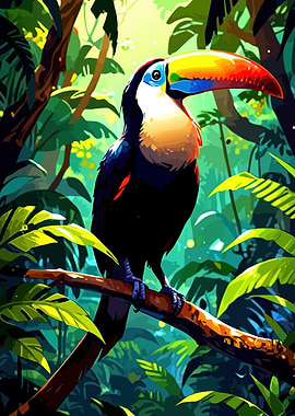 Colorful Toucan in Lush Jungle Setting