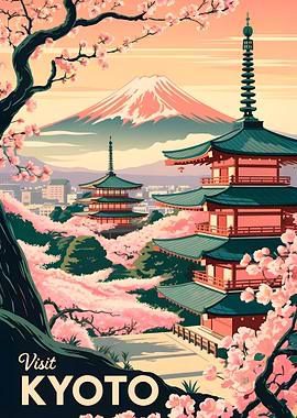 Visit Kyoto: Japanese Landscape Poster