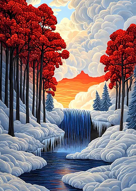 Crimson Cascade at Dusk