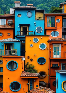 Colorful Buildings with Round Windows