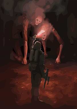 Confrontation with Monsters in Dark Setting