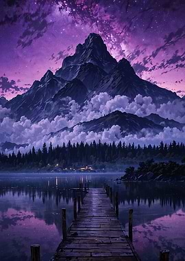 Mountain Lake Starry Sky