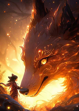 Girl and Giant Fox Forest