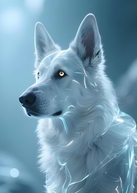 Glowing White Dog Portrait