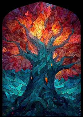 Stained Glass Autumn Tree Illustration