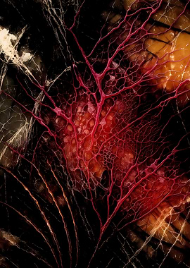 Abstract Porcelain #69 - Abstract Red Veins on Dark Background