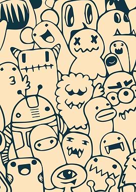 Cartoon Monster Doodle Pattern