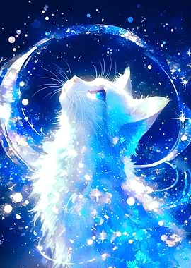 Celestial Cat Gazing at the Moon