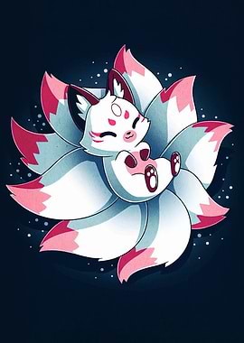 Cute Nine-Tailed Fox Cartoon Illustration