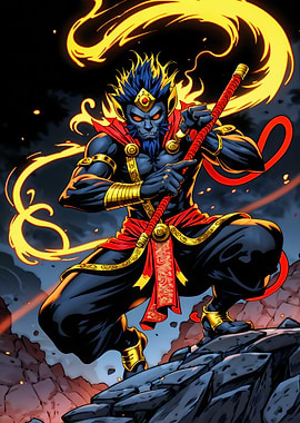 Monkey King with Staff Comic Art