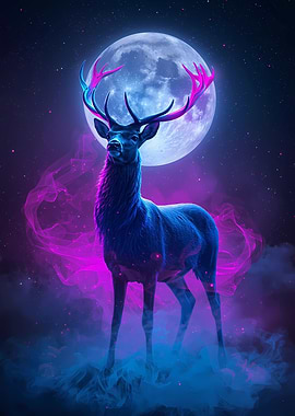 Neon Deer with Moon