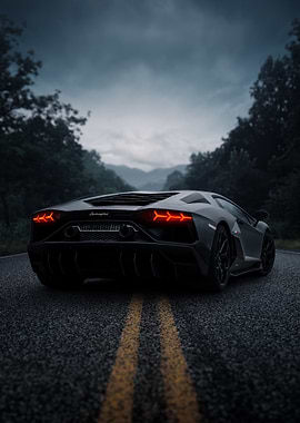 Lamborghini Aventador on a moody road