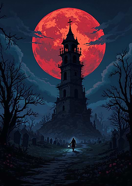 Haunted Tower Under Blood Moon