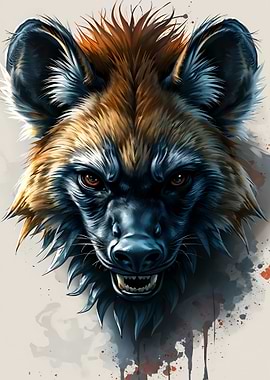 Hyena Portrait with Watercolor Effect
