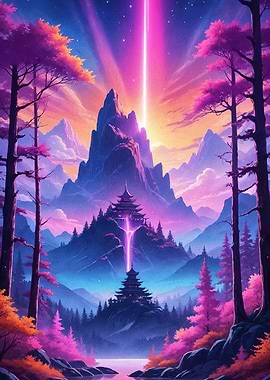 Fantasy Landscape Pagodas Beam