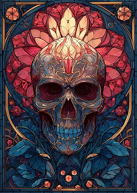 Stained Glass Skull with Floral Design