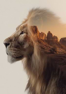 Lion and Desert Double Exposure Portrait
